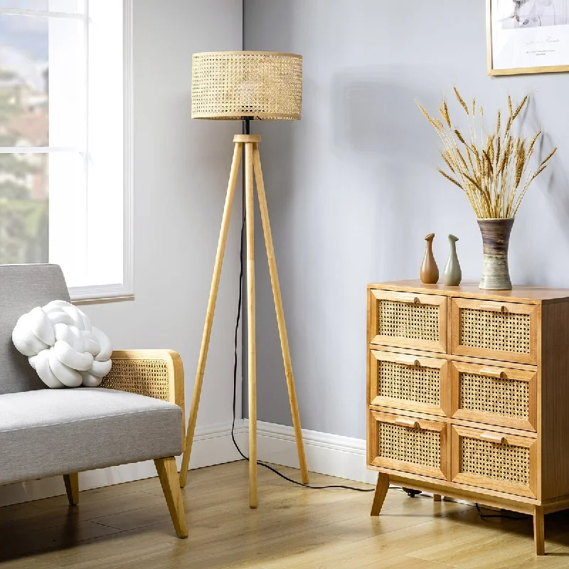 Fabric Floor Lamp with a Linen Shade for a Relaxed AestheticFabric Floor Lamp with a Linen Shade for a Relaxed AestheticLascaux Rattan 58.5" Floor Lamp, Natural