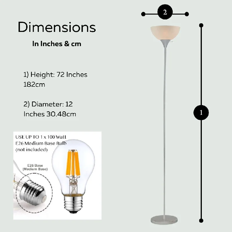 Industrial Style Floor Lamp with Exposed Bulbs for Loft ApartmentsIndustrial Style Floor Lamp with Exposed Bulbs for Loft ApartmentsSusan Stand Up Floor Lamp in Silver- Modern Corner Light with White Opal Bowl Shade, 72" Tall, 150-watt Silver Industrial Style Floor Lamp with Exposed Bulbs for Loft ApartmentsIndustrial Style Floor Lamp with Exposed Bulbs for Loft ApartmentsSusan Stand Up Floor Lamp in Silver- Modern Corner Light with White Opal Bowl Shade, 72" Tall, 150-watt Silver