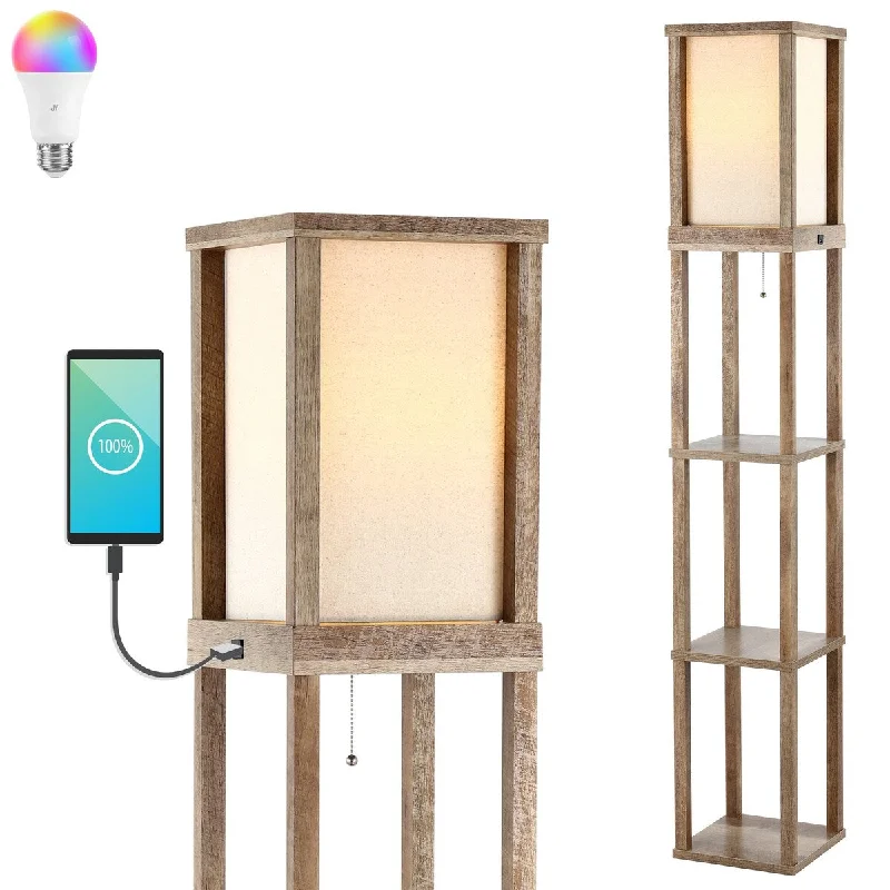Smart Floor Lamp with Voice Control and Bluetooth ConnectivitySmart Floor Lamp with Voice Control and Bluetooth ConnectivityZephyr 63.5" Rustic Bohemian Wooden LED 3-Shelf Floor Lamp with Pull-Chain, USB Charging Port and Smart Bulb, by JONATHAN Y Smart Floor Lamp with Voice Control and Bluetooth ConnectivitySmart Floor Lamp with Voice Control and Bluetooth ConnectivityZephyr 63.5" Rustic Bohemian Wooden LED 3-Shelf Floor Lamp with Pull-Chain, USB Charging Port and Smart Bulb, by JONATHAN Y