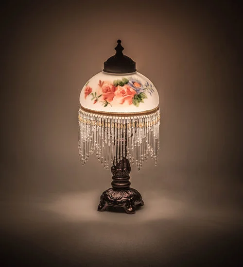 mid century modern table lamps with iconic designs for a stylish studymid century modern table lamps with iconic designs for a stylish studyMeyda Lighting 16578 13" High Roussillon Rose Bouquet Fringed Mini Table Lamp